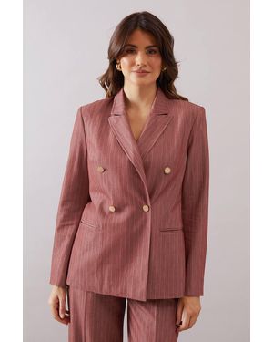 Wallis Double Breasted Pinstripe Blazer - Red