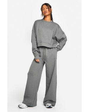 Boohoo Dsgn Studio Embroidered Wide Leg Jogger - Gray