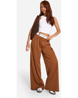 Boohoo Reverse Waistband Tailored Wide Leg Pants - Brown