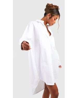 Boohoo Cotton Poplin Ultimate Oversized Shirt Dress - White