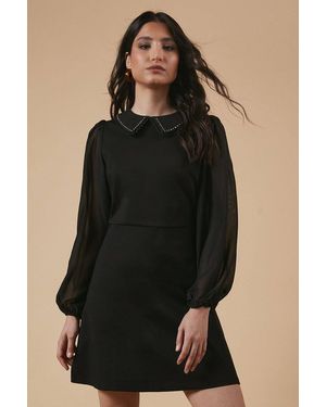 Oasis Ponte Sheer Sleeve Mini Dress - Black