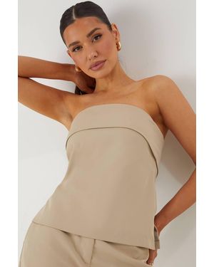 MissPap Tailored Bandeau Split Side Top - Natural