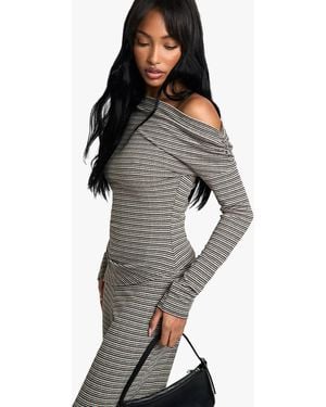 Boohoo Striped Jersey Slouchy Off Shoulder Top - Black