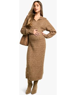Boohoo Soft Rib Maxi Knitted Dress in Black | Lyst
