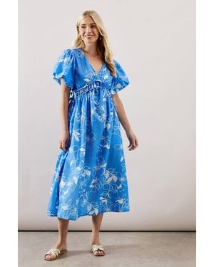 Wallis Petite Floral Ruched Waist Midi Dress - Blue