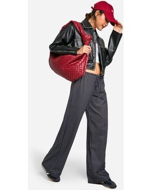 Boohoo Pinstripe Gathered Waist Wide Leg Trouser - Black