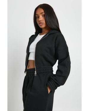 Boohoo Cropped Double Zip Cinched Waist Hoodie - Black