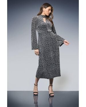 Wallis Jersey Devore High Neck Ruched Midi Dress - Gray