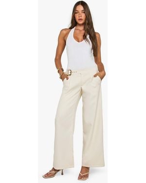 Boohoo Low Rise Belted Straight Leg Pants - White