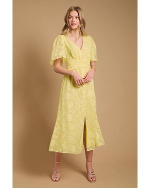 Oasis Button Jacquard Midi Dress - Yellow