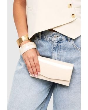 Boohoo Structured Patent Clutch Bag & Chain - Gray
