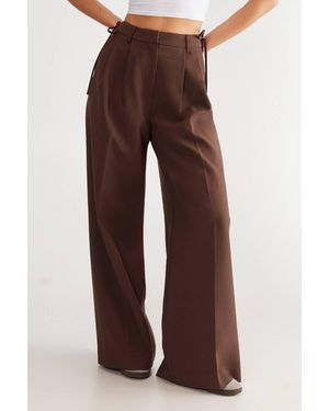 Nasty Gal Premium Tailored Tie Detail Trouser - Brown