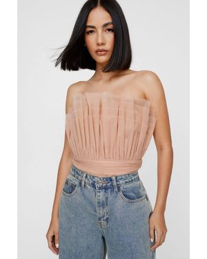 Nasty Gal Pleated Tulle Bandeau One Piece - Blue