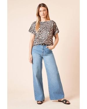 Dorothy Perkins Leopard Roll Sleeve Blouse - Blue