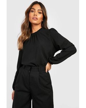 Boohoo Frill Neck Long Sleeve Woven Blouse - Black