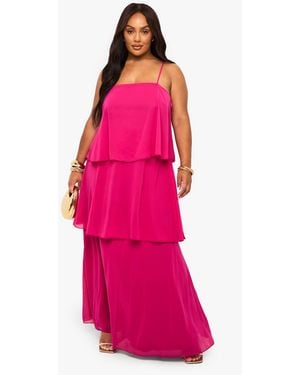 Boohoo Plus Chiffon Tiered Maxi Dress - Pink