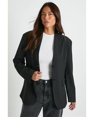 Boohoo Pinstripe Oversized Boxy Fit Blazer - Black