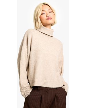 Boohoo Roll Neck Boxy Sweater - Natural
