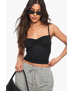 Boohoo Ribbed Lace Strap Cami Top - Black