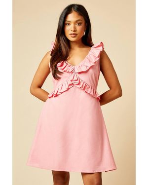 Dorothy Perkins Petite Ruffle Sleeve Tie Back Mini Dress - Pink