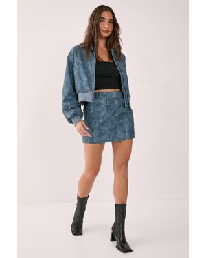 Nasty Gal Distressed Faux Leather Studded Detail Belted Mini Skirt - Blue