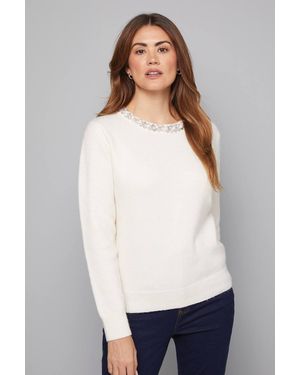 Wallis Embellished Neck Trim Sweater - White