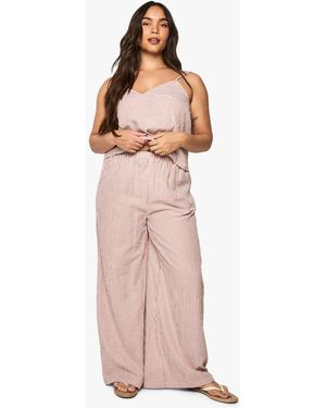 Boohoo Plus Woven Stripe Elasticated Waist Wide Leg Trouser - Pink