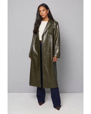 Wallis Pu Longline Trench Coat - Green
