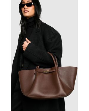 Boohoo Clasp Detail Textured Pu Tote Bag - Black