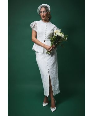 Coast Lisa Tan Textured Sequin Lace Button Through Midi Skirt - Green