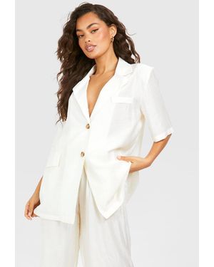Boohoo Textured Crinkle Short Sleeved Blazer - White