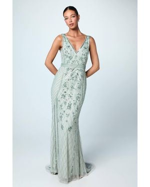 Coast Plunge Floral Embellished Bridesmaids Dress - Blue