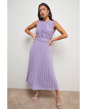 Oasis Petite Lace Pleated Sleeveless Midi Dress - Purple