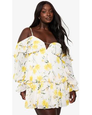 Boohoo Plus Chiffon Cold Shoulder Skater Dress - White