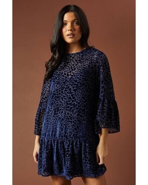 Oasis Animal Print Velvet Mini Dress - Blue