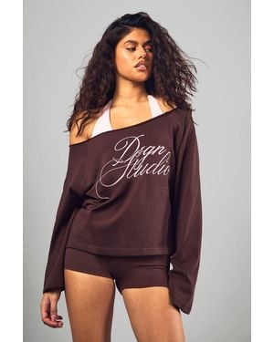 DSGN Studio Contrast Script Off The Shoulder Sweatshirt - Brown