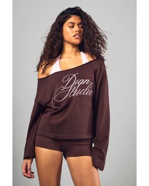 DSGN Studio Contrast Script Off The Shoulder Sweatshirt - Brown