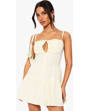 Boohoo Petite Cup Strappy Mini Skater Dress - Natural