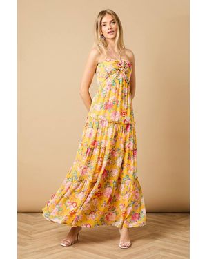 Oasis Rosette Detail Halterneck Midi Dress - Yellow