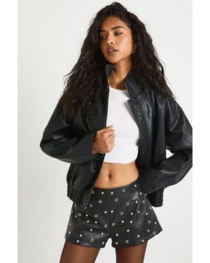 Boohoo Faux Leather Studded Micro Short - Black