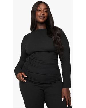 Boohoo Plus Long Sleeve Asymmetric Crinkle Top - Black