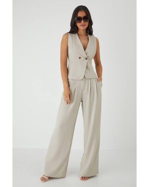 MissPap Tailored Wide Leg Pleat Detail Pants - White