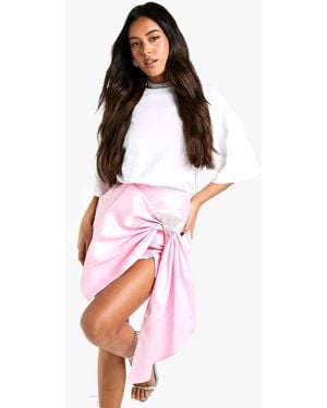 Boohoo Diamante Trim Taffeta Bow Skirt - White