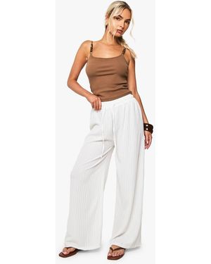 Boohoo Textured Wide Leg Trouser - White