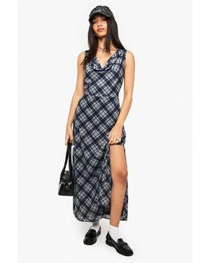 Boohoo Check Chiffon Cowl Neck Midaxi Dress - Blue