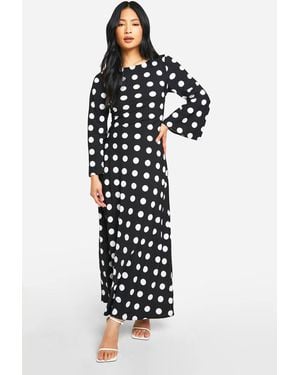 Boohoo Petite Polkadot Print Flare Sleeve Maxi Dress - White