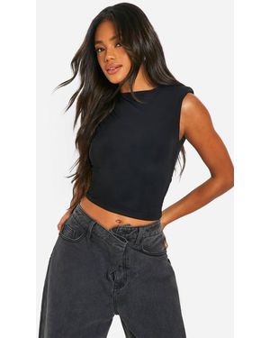 Boohoo Slinky Shoulder Pad Sleeveless Top - Black