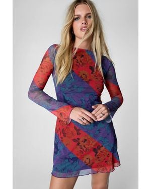 Nasty Gal Floral Mesh Tunic Mini Dress - Red