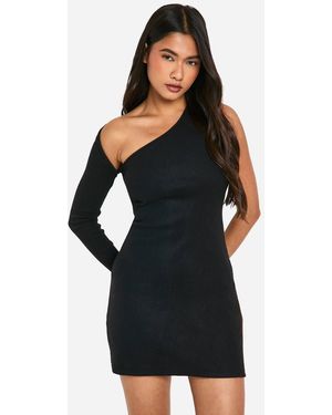 Boohoo Brushed Rib Mini One Shoulder Dress - Black