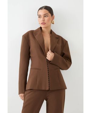 MissPap Tailored Dipped Waist Blazer - Brown